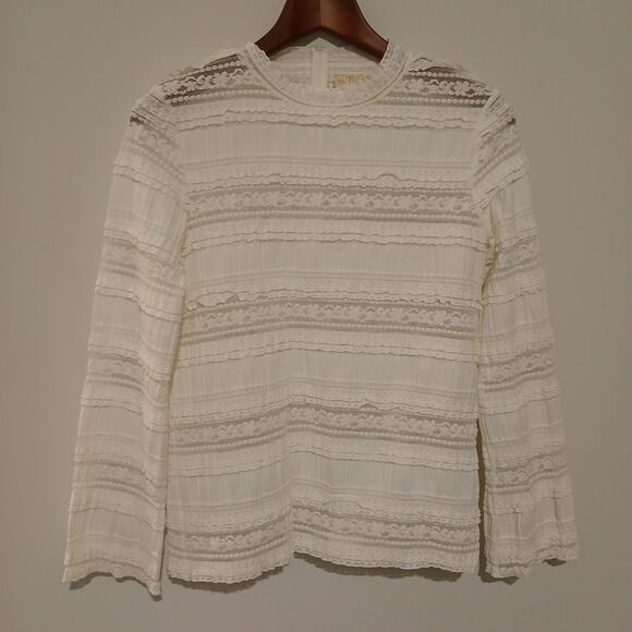 By TiMo Nordstrom Lace Blouse Small White Ruffled Sheer Cottagecore - Picture 2 of 9